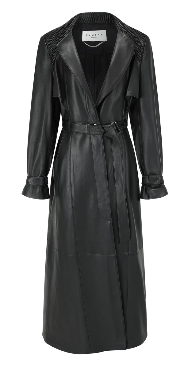 Phantasmal pleats  belted leather  coat